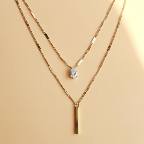 🌟NEW Gold Double Layered Water Drop & Long Tassel Necklace - Picture 4 of 8